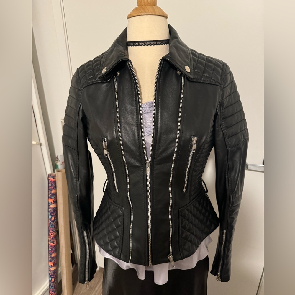 Black Quilted Leather Jacket for Women